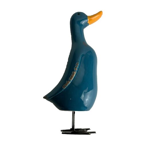 Folk Art Ceramic Blue Duck Figurine Yellow Beak Home Decor - Picture 7 of 8